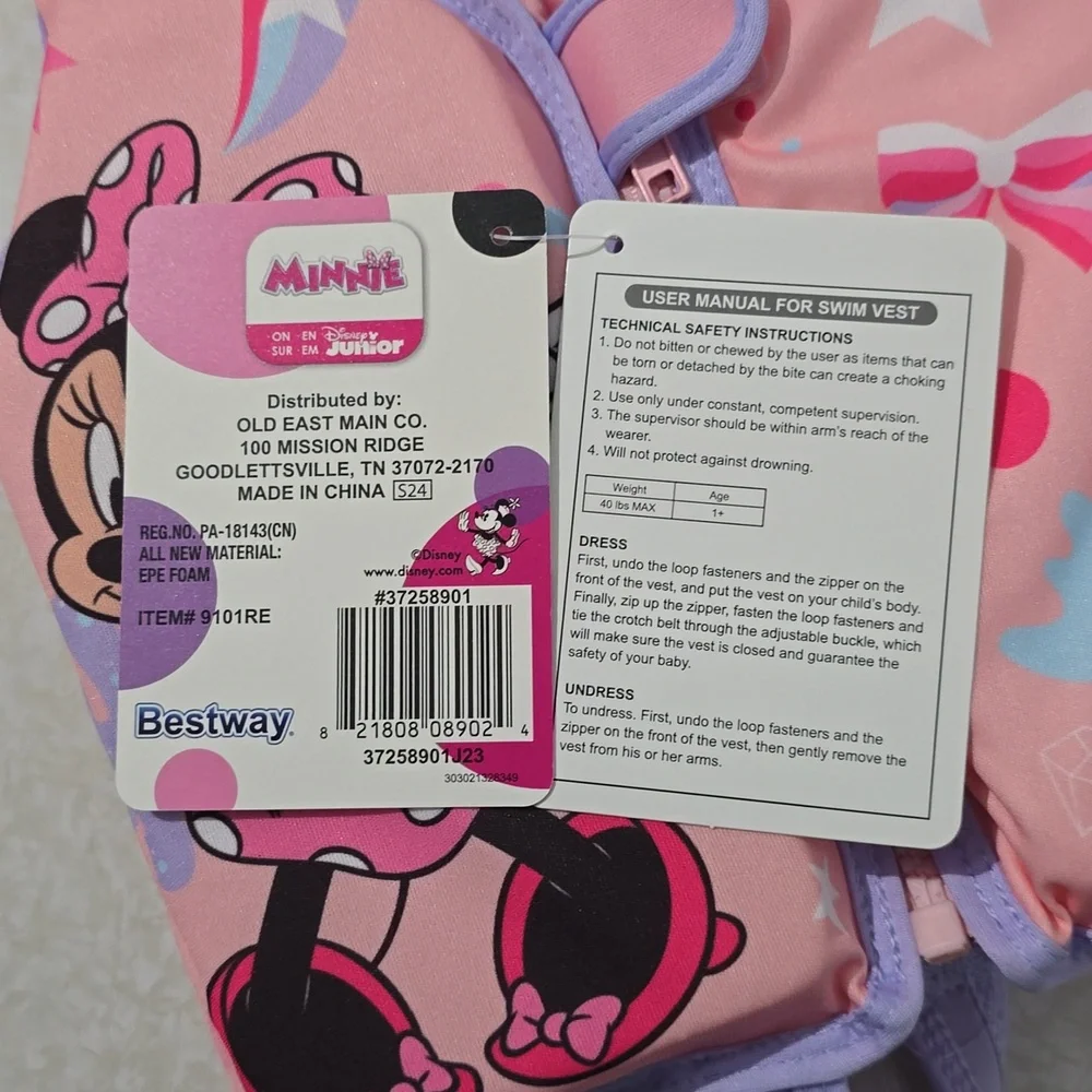 Minnie Mouse Fabric Swim Vest‎ Size S/M NWT
